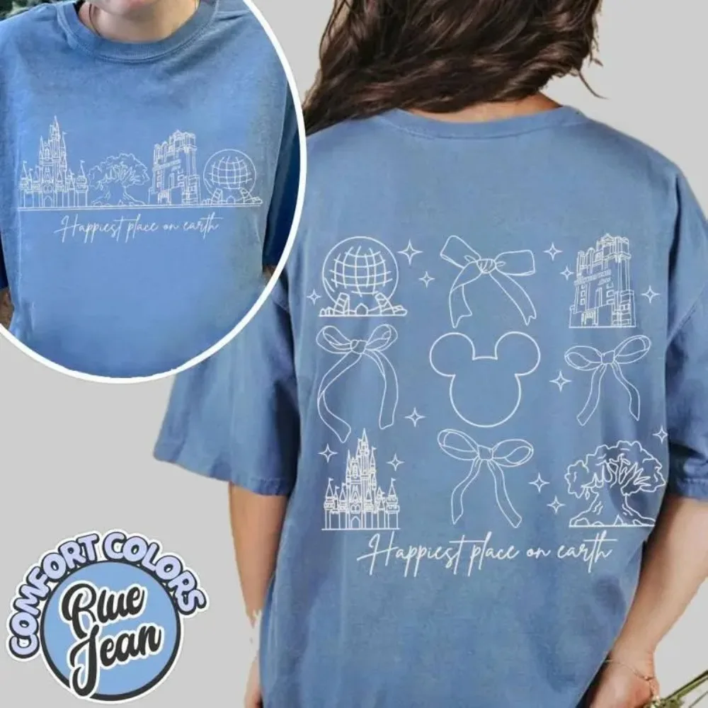قميص ديزني لاند السعيد ذو الوجهين على الأرض، قميص المملكة السحرية، قميص ديزني وورلد، قميص رحلة ديزني لاند