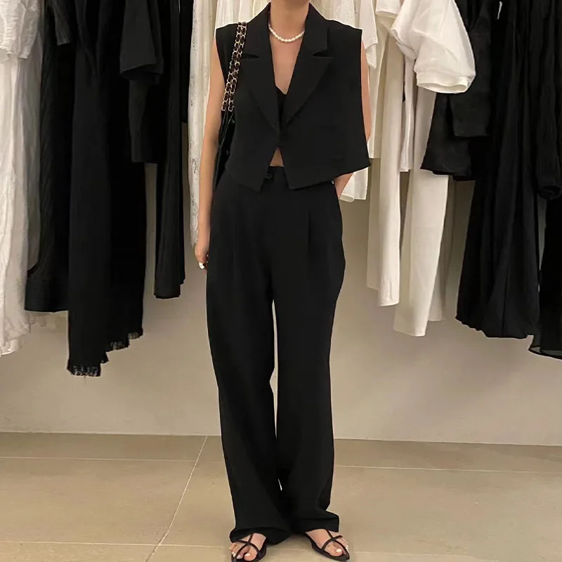 

Шикарный летний сарафан в стиле ретро с высокой талией, свободные широкие брюки с воротником на одной пуговице, повседневный модный комплект