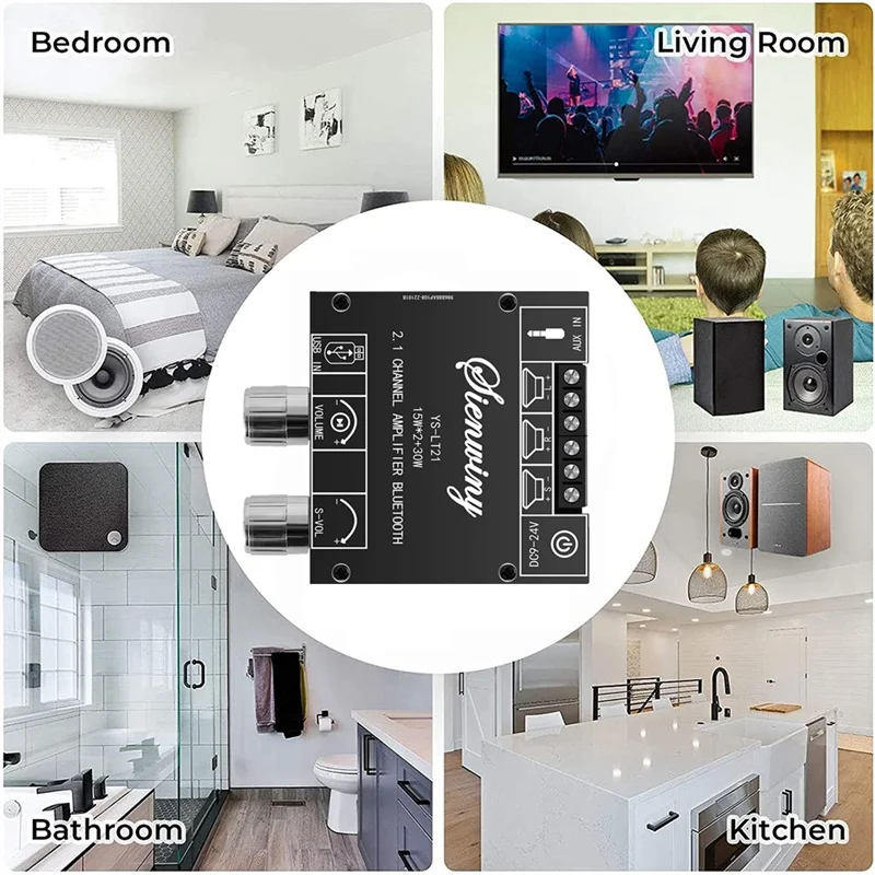 YS-LT21 2.1 Channel Bluetooth Amplifier Board 15W+15W+30W with Subwoofer Knob Adjusting Encoder Audio Module DC9-24V