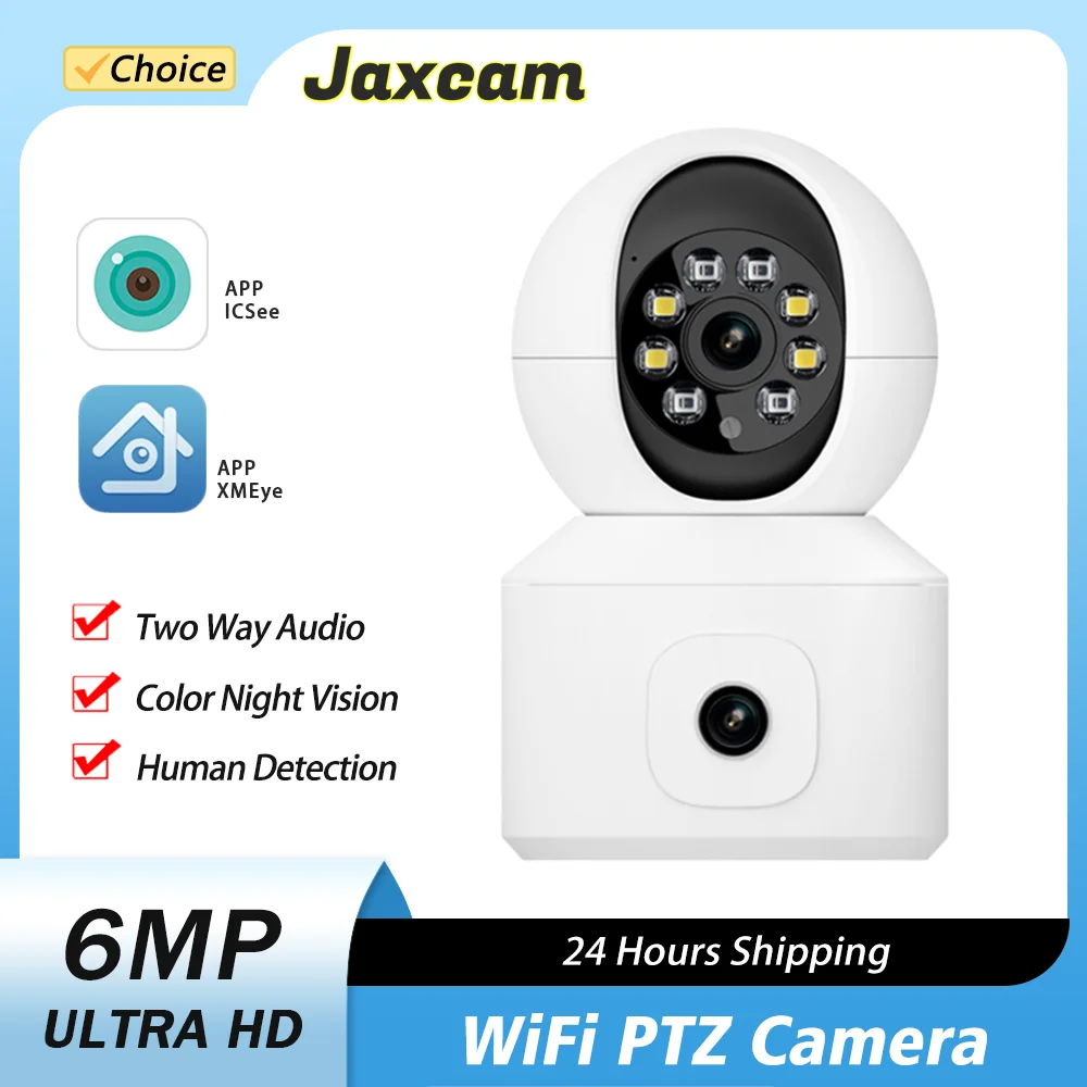 

6MP ICsee WiFi Dual Lens Home MINI Indoor Security Protection Security Camera Color Night Vision Two Way Audio CCTV Wireless Cam