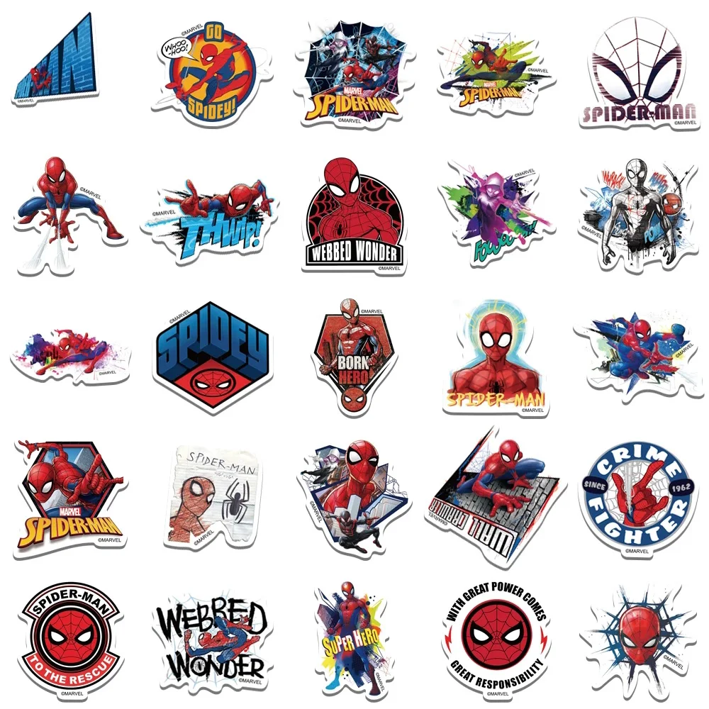 10/30/50pcs Cool Disney Superhero Spiderman Stickers Cartoon Graffiti Decal per Kid DIY Phone Diary Car Anime Sticker Decoration