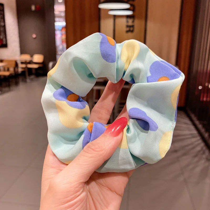 Ikat Rambut Scrunchie Gaya Korea Motif Bunga Segar, Karet Rambut Elastis Model Baru, Ikat Rambut Model Usus Babi, Aksesoris Rambut untuk Wanita