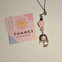 Kawaii No Face Kaonashi Anime Keychain Phone Charm Studio Ghibli Inspired Keychain Resin Charm, Pink Flower Silver Star Keychain