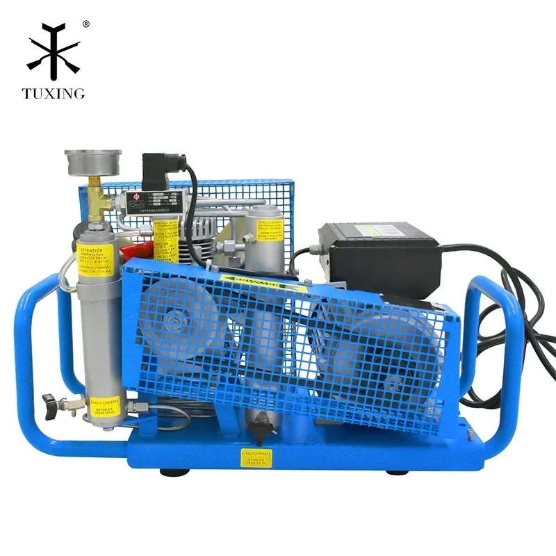 TUXING Factory High Pressure Manual Stop Four Cylinder 4500psi/300bar Fan Cooling Breathing Fast Inflation Diving Air Compressor