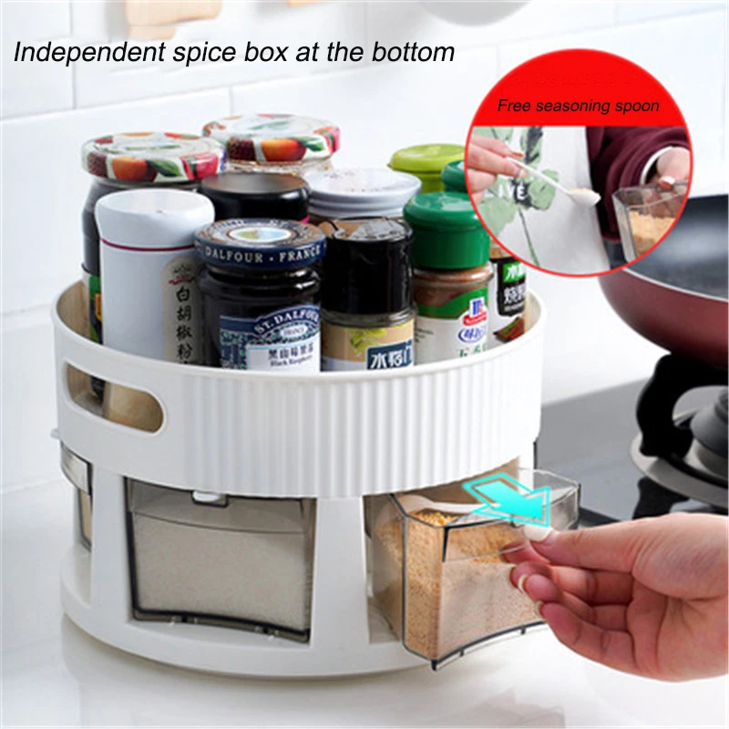 

360° Rotating Storage Rack Multifunctional Seasoning Organizer Shelf Non-slip Oil Salt Sauce Vinegar Organize Spices Jar Bottle