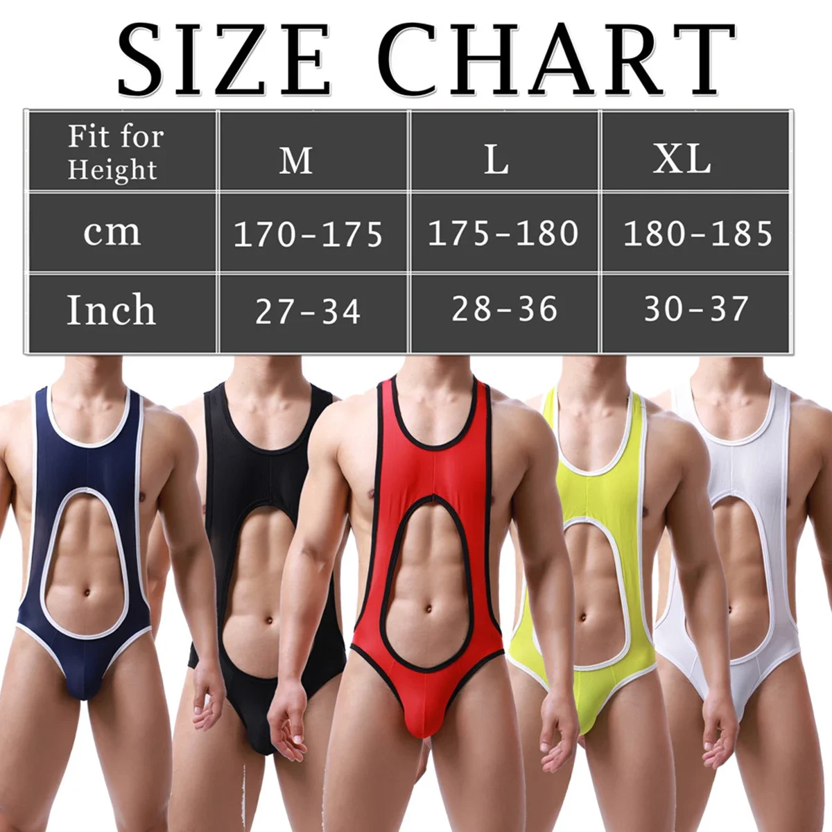 YUFEIDA Men's One-piece Lingerie Erotic Bodysuits Sexy Mesh Jockstrap Wrestling Singlet Leotard Nightwear Jumpsuits Open Buttock