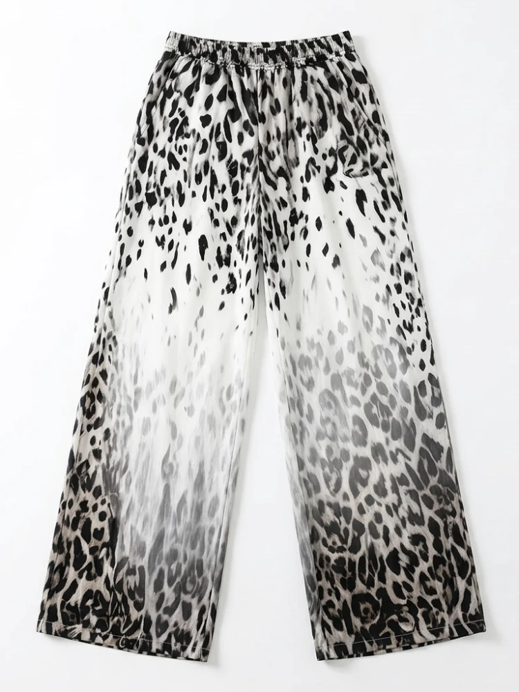 Bonboho 2026 Summer Elegant High Waist Wide Leg Pants for Women Leopard Print Chiffon Trousers Casual Pants for Daily Commute