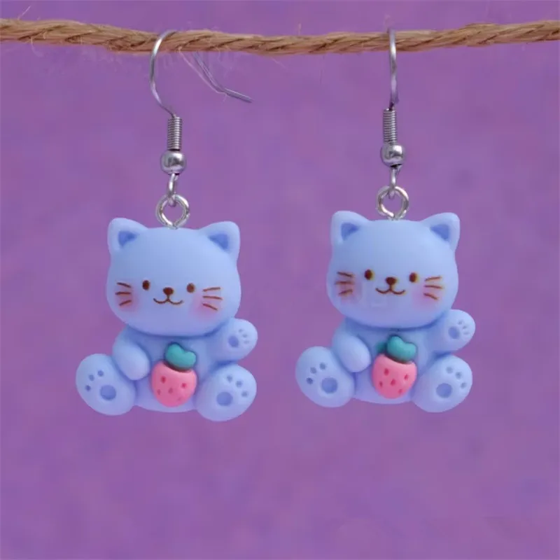 Blueberry cat earrings, cat jewelry. Cute cat gifts. Cat ear jewelry, kawaii earrings, gifts