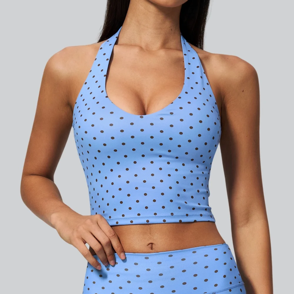 Sports Bra Women Fitness Bra Point Halter Top High Support Push-up Open Back Gym Clothes Yoga Tank Top Running Workout Underwear
