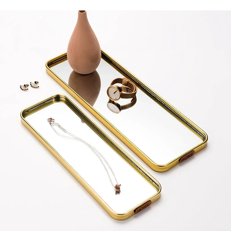 Nordic Oval/rectangle Trays Decorative Glass Storage Tray Dressing Table Cosmetic Containers Jewelry Dish Modern Home Decor