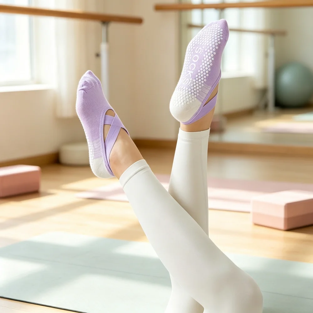 New Color blocked Yoga Socks Women's Breathable Thin Professional Sports Socks Cross Belt Pilates Non slip Floor Socks