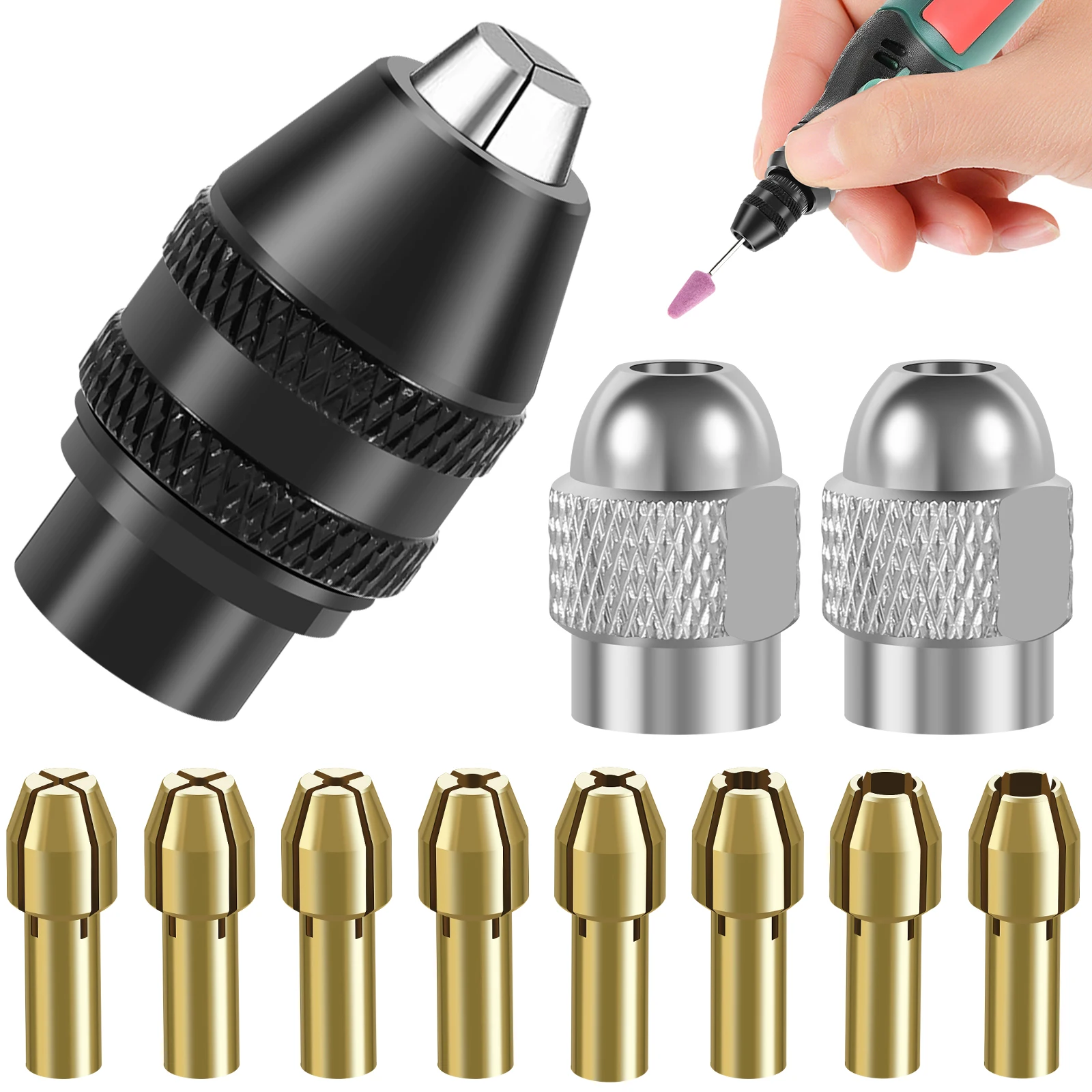 

Drill Chuck Collet Set Keyless Chuck 1/32" To 1/8"Replacement Bit Chuck Shank Rotary Tool Accessories Quick Change Adapter