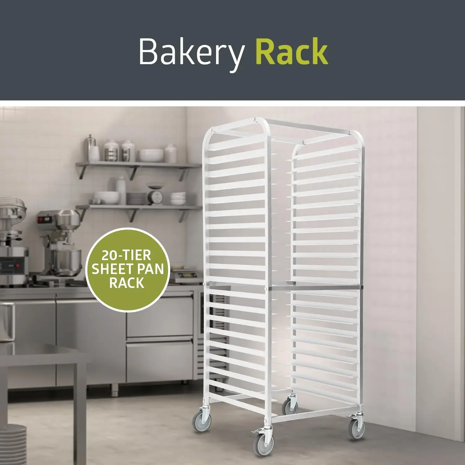 20-Tier Bun Pan Rack with Wheels, Commercial Baking Rack for Full or Half Industrial Pan Storage, Bakery Accessory for Kitchen