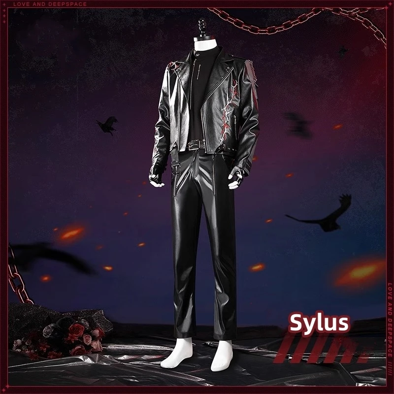 Sylus Cosplay Spiel Liebe und Deepspace Sylus Cosplay Kostüm Männer schöne Ledermantel Hosen Uniform Set Perücke Halloween Kostüme