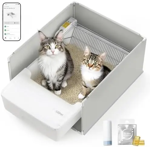 Open-Top Automatic Cat Litter Box, Self Cleaning Litter Box for Multiple Cats, Weight Sensors Safety Protection, Smart