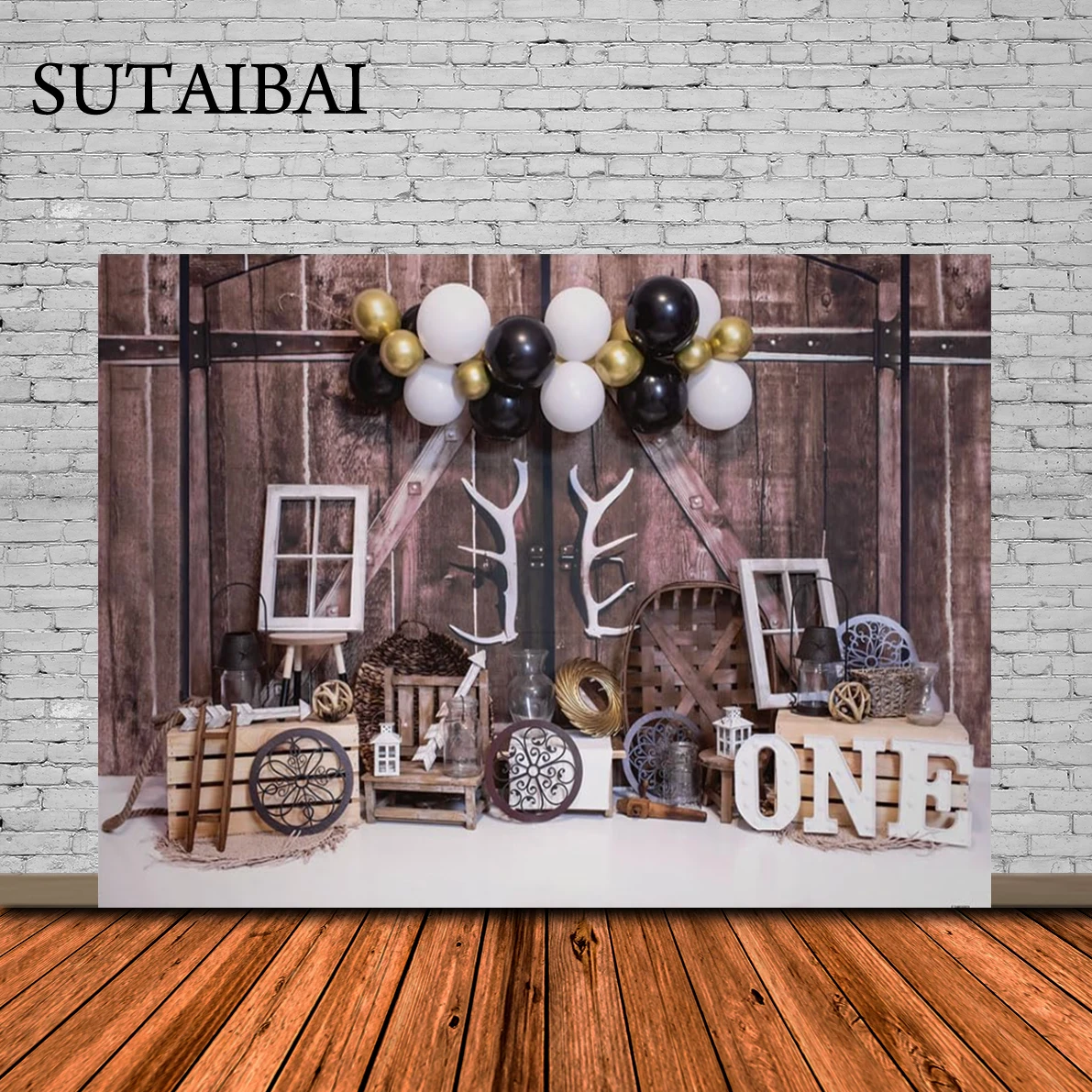 

Barn Door Deer 1st Birthday Backdrop Rustic Wood Baby One Photography Background Jars Antlers Toddler First Cake Smash Banner