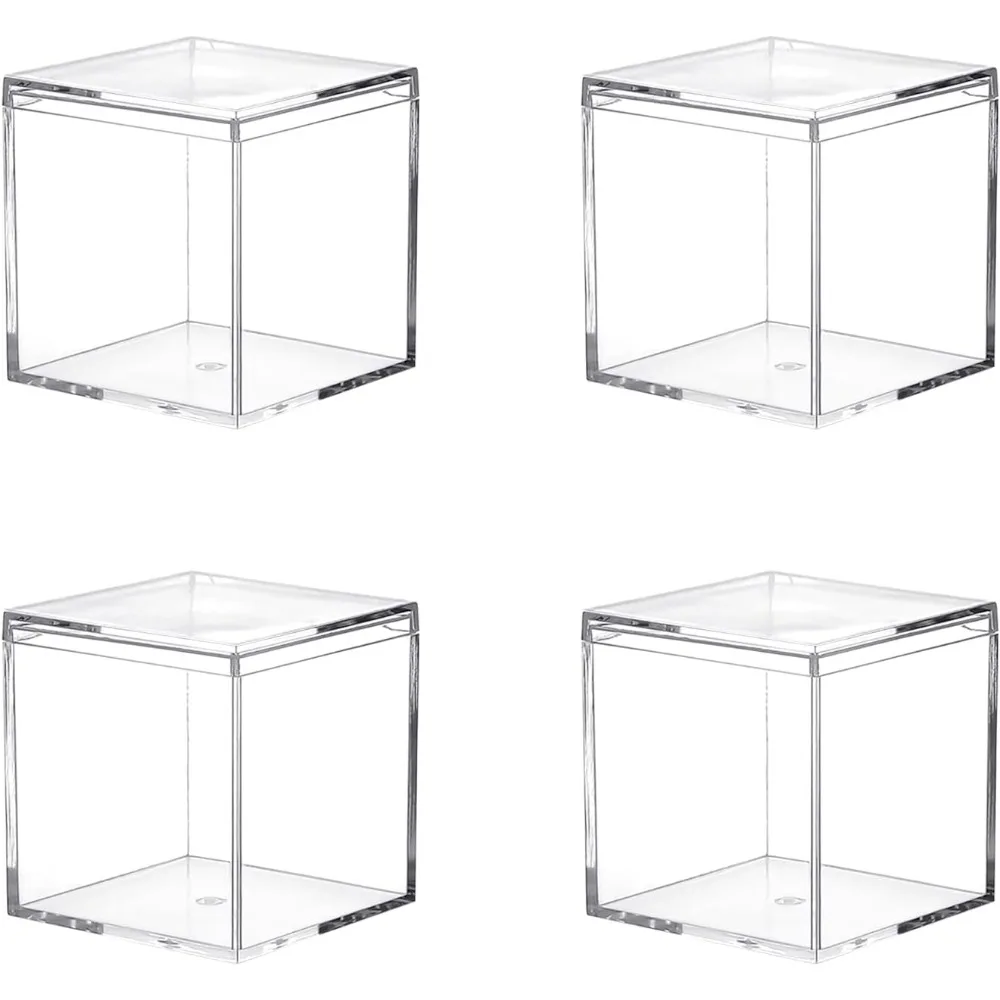

Small acrylic box with lid, 4-piece transparent acrylic box, 2.5x2.5x2.5 inch transparent plastic square container for storage