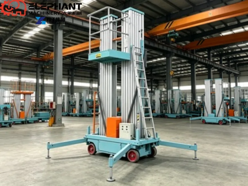 Double Mast Aluminum Aerial Work Platform 12m Lifting Height 250kg Portable Electric Hydraulic Vertical Man Lift