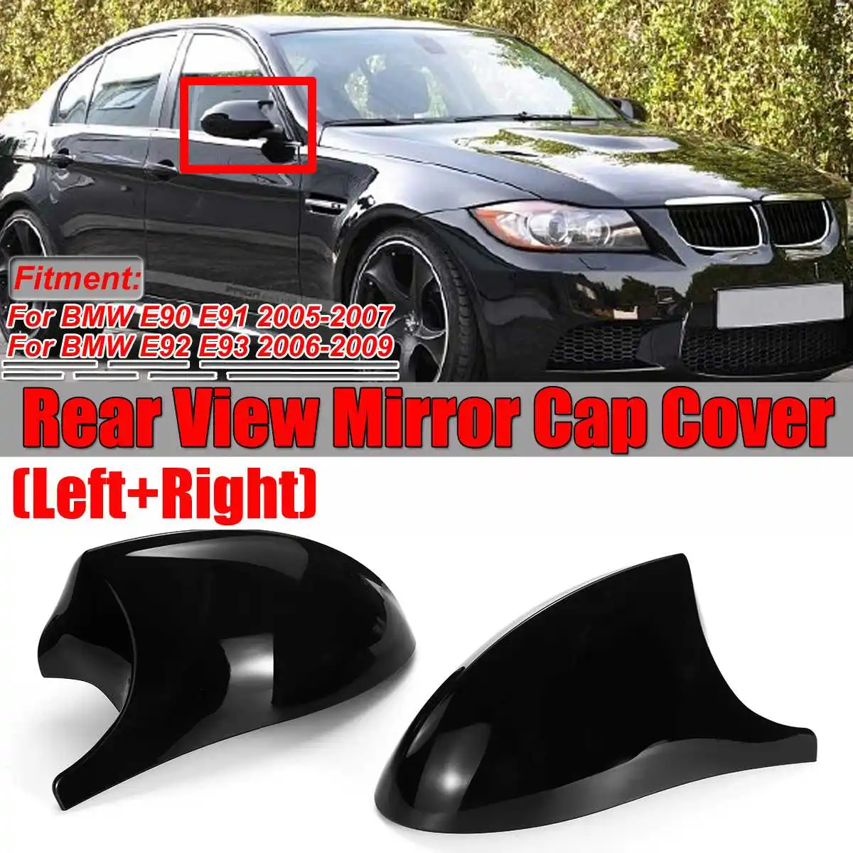 

2xMirror Cover E90 Car Side Door Rearview Side Mirror Cover Cap For BMW E90 E91 2005-2007 E92 E93 2006-2009 M3 Style E80 E81 E87