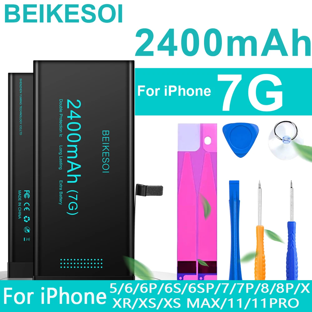 BEIKESOI-Lithium Ion Rechargeable Battery, Replacement Battery for iPhone 7G Mini, Large Capacity, Free Tools, 2400mAh, Original