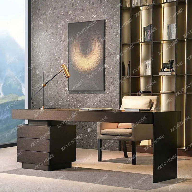 

Стол для руководителя Hh2cc Light Luxury из нержавеющей стали, современный, простой, компьютерный, из копченого дерева, дизайнерский.