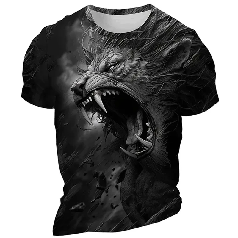 

Fashion 3D Wolf Pattern T Shirt For Men Hip Hop Trend Harajuku Streetwear Animal Print Tees Casual Round-neck Short Sleeve Tops