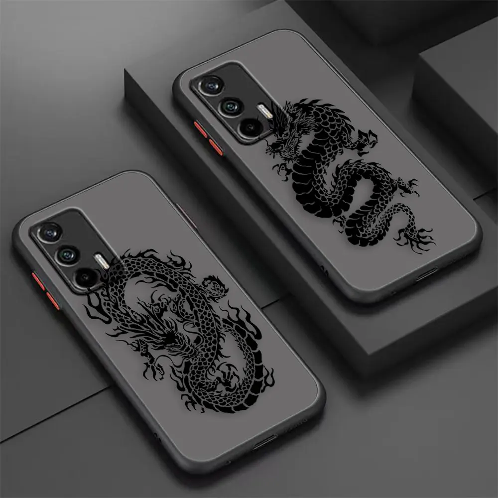 Matte Phone Case For Realme C20 C21 C30 C31 C33 C35 C53 C55 V11 V15 V25 MASTER NARZO 50 4G 5G Case Line Drawing Chinese Dragon