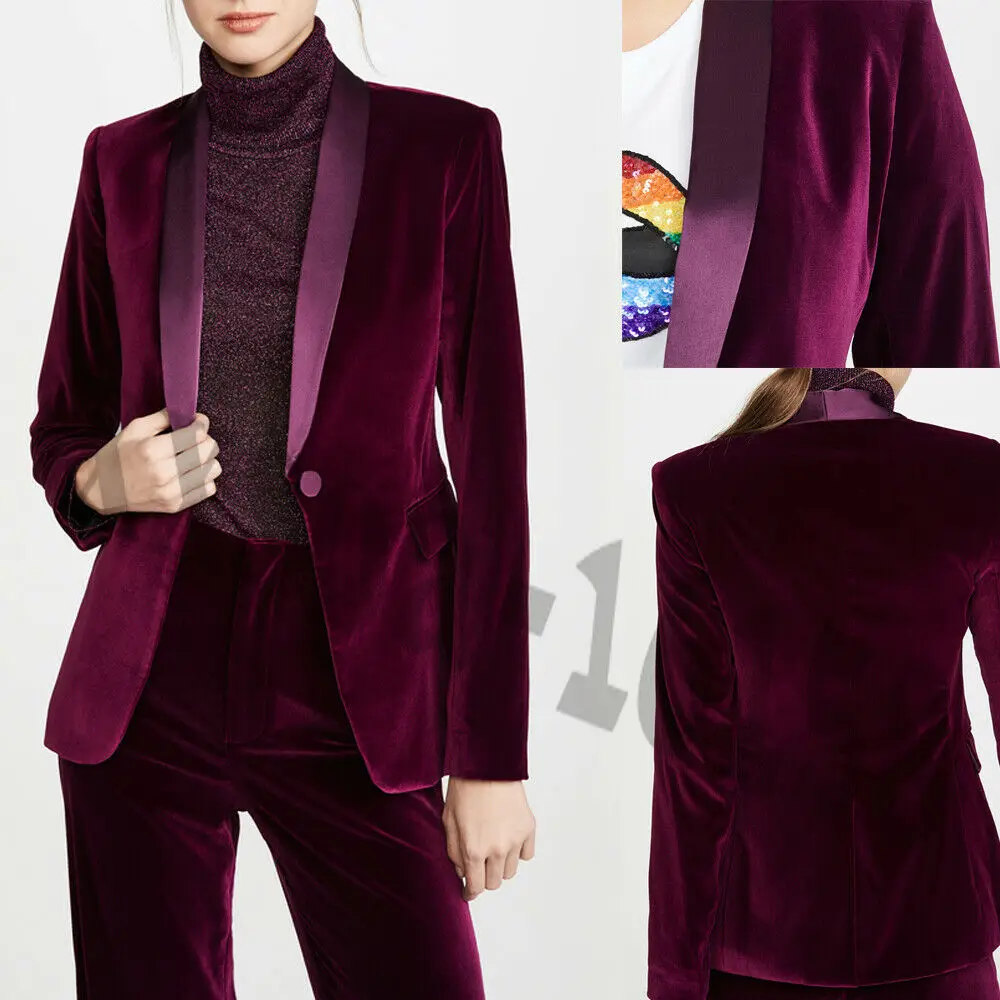 AI NI YA customizes Burgundy Women Velvet Business Suits Ladies Work Wear Shawl Lapel Tailor