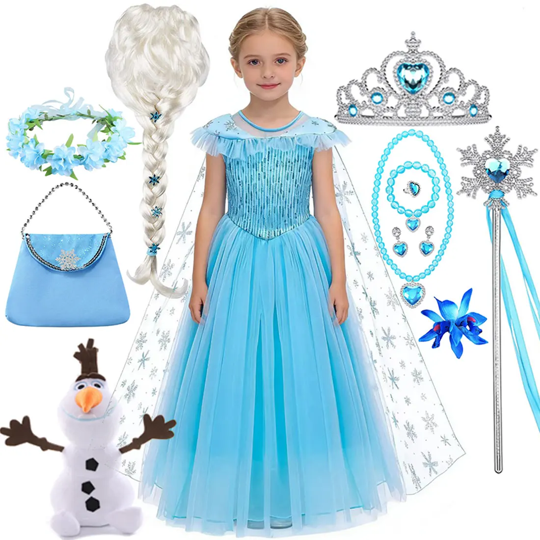 

Детское платье принцессы Эльзы с синими пайетками для девочек, летний пляжный элегантный костюм, одежда для Хэллоуина и дня рождения, 2026 год