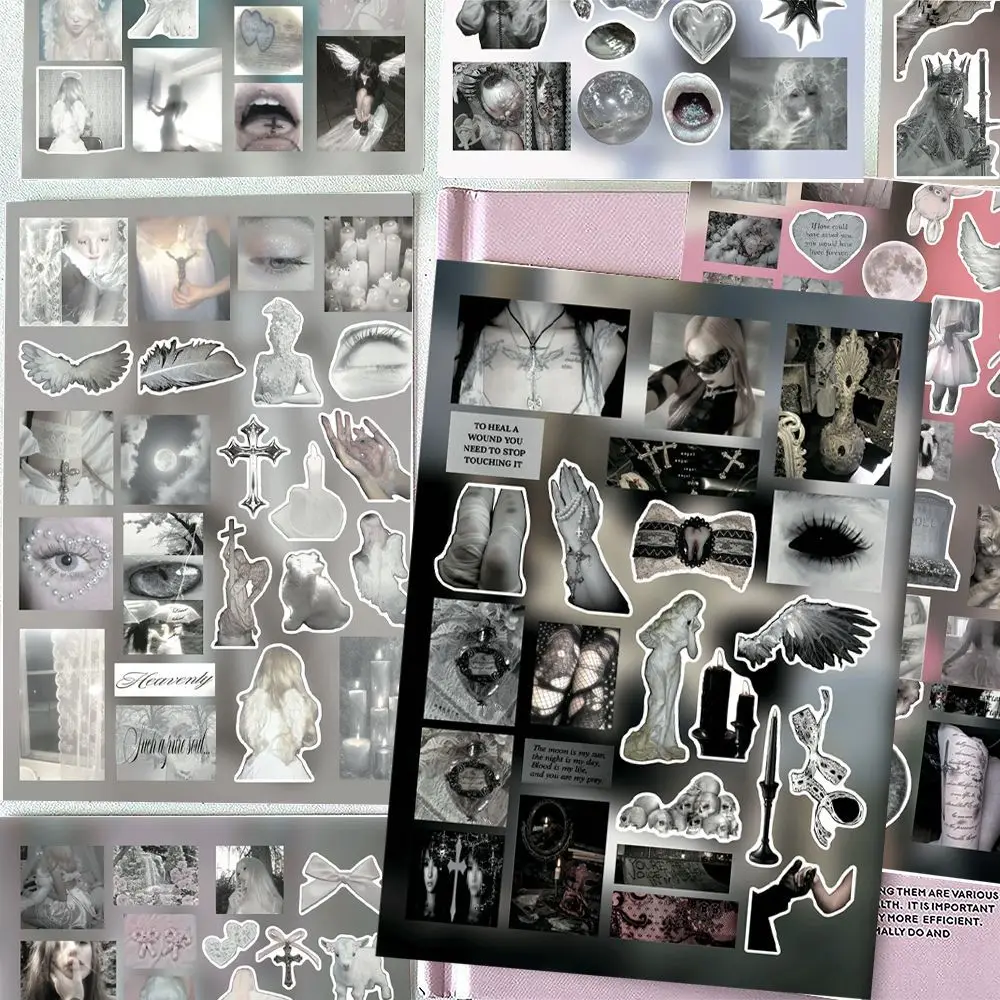 

Набор из 8 листов: Наклейки-коллажи в стиле Y2K, темная готика, дримкор, ретро-атмосфера, вырезанные по контуру, для DIY-журналов, дневников, джанк-журналов, канцелярских принадлежностей