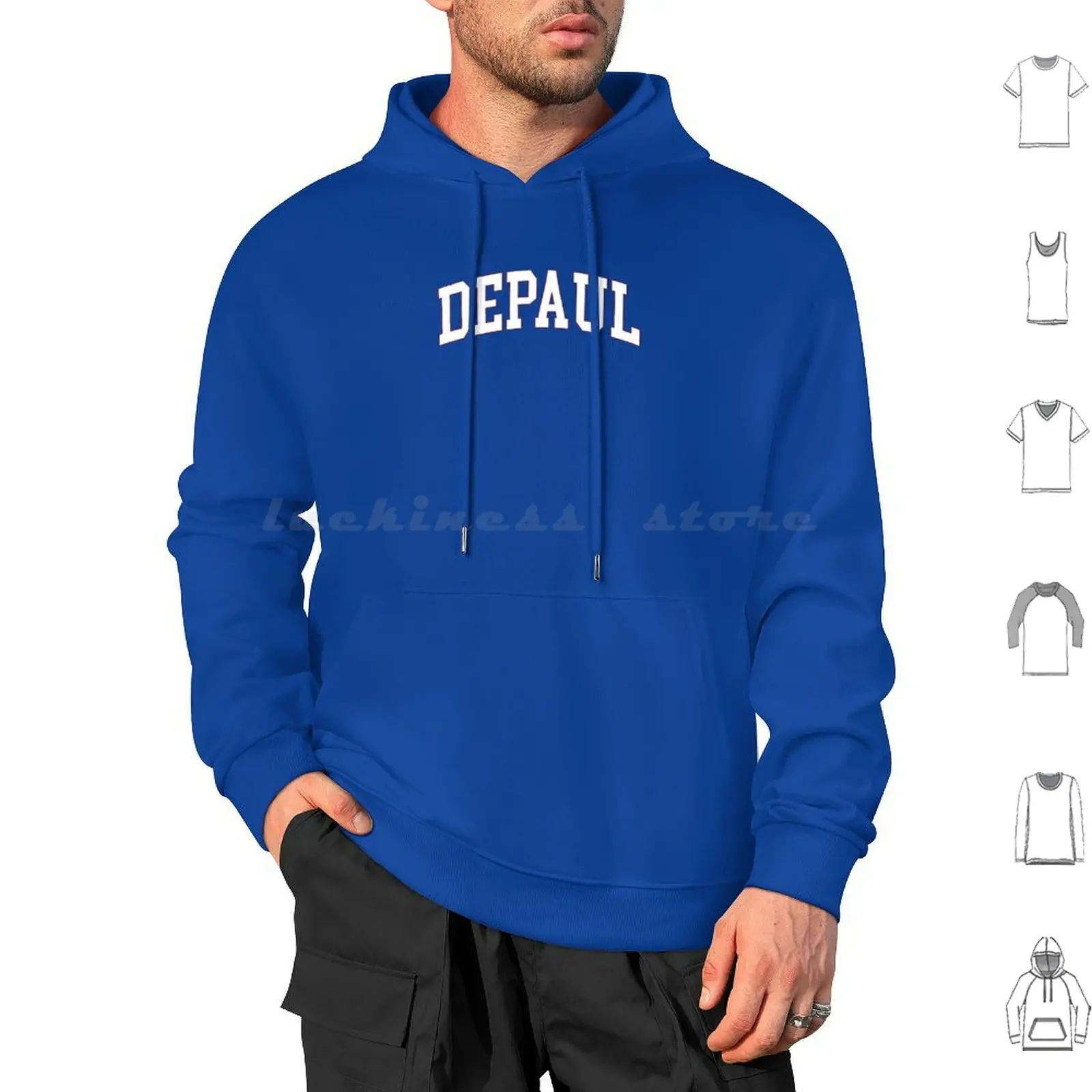 Depaul-Varisty Font Curved Hoodies Long Sleeve Depaul Depaul University Depaul U Blue Demons Blue Red Go College