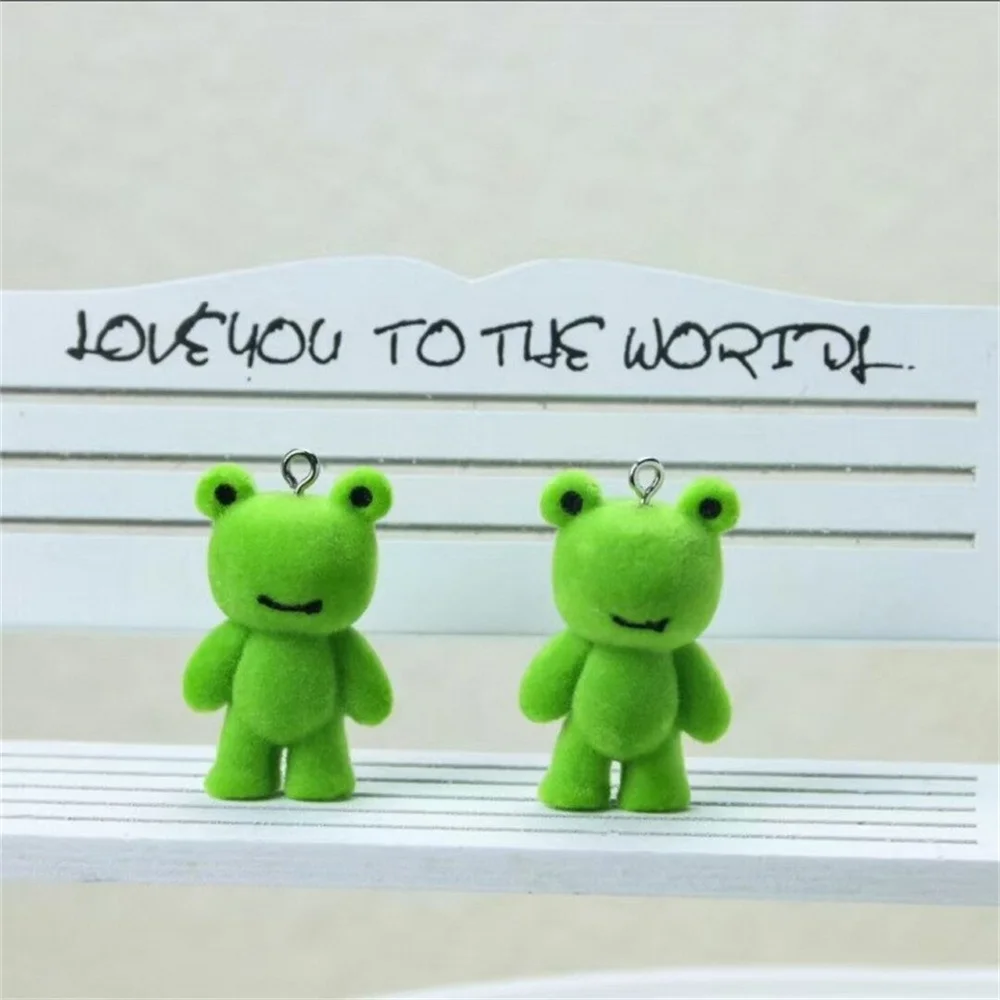 4pcs Cute 3D Flocking Frog Charms Pendant Little Frog Resin Pendant For DIY Car Keyring Earphone Backpack Making Accessories
