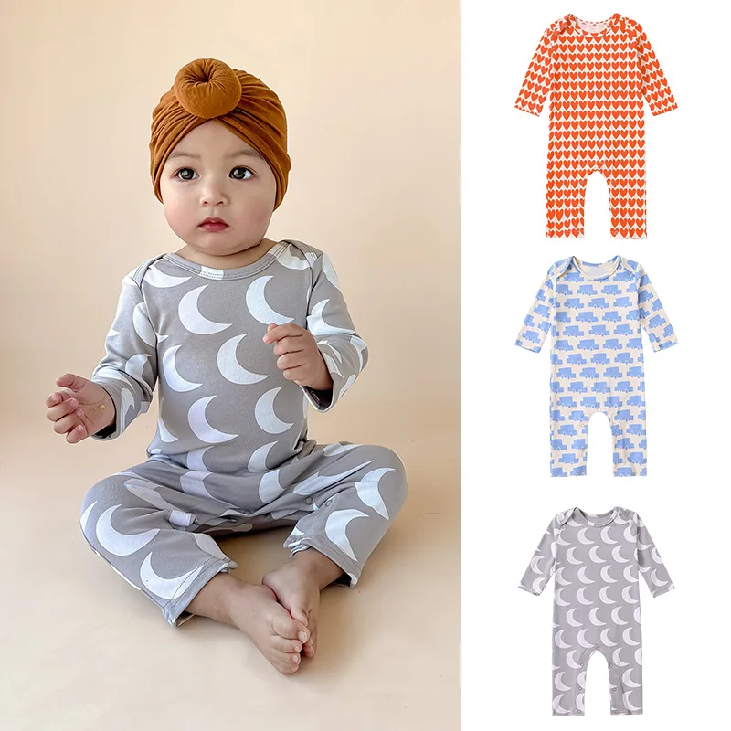 

Ins 2024 Cotton Spring Autumn Infant Boys Jumpsuit Red Love Print Horn Button Exterior Newborn Boys Bodysuit Baby Boys Romper