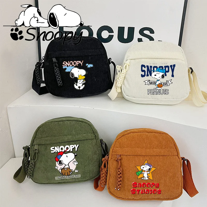 Cute Cartoon Snoopy Crossbody Bags Corduroy Anime Character Pattern Portable Large-capacity Storage All-match Outdoor Fashion