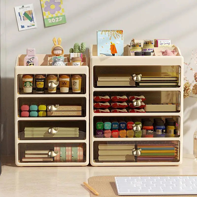 Desktop Organizer Box Office Cosmetic Stationery Drawer Style Multi-layer Storage Rack Cabinet Plastic Material