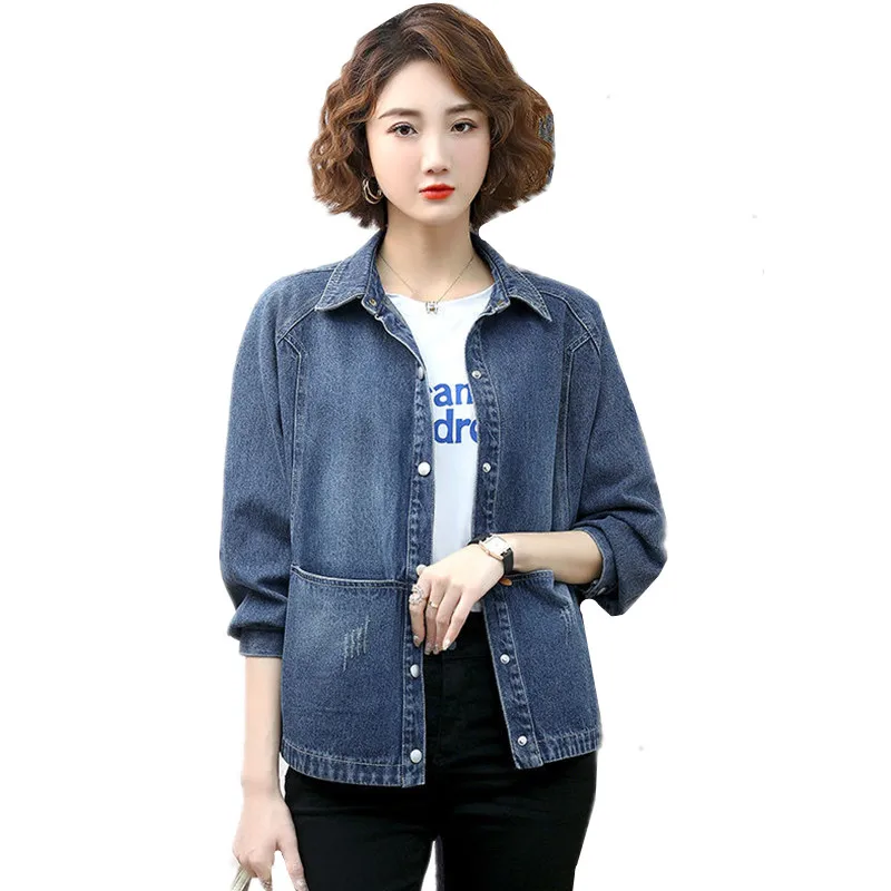 Mantel Denim Vintage Pakaian Wanita 2023 musim semi musim gugur mode pendek kasual baru jaket Jeans tipis pakaian luar longgar ibu wanita G2484