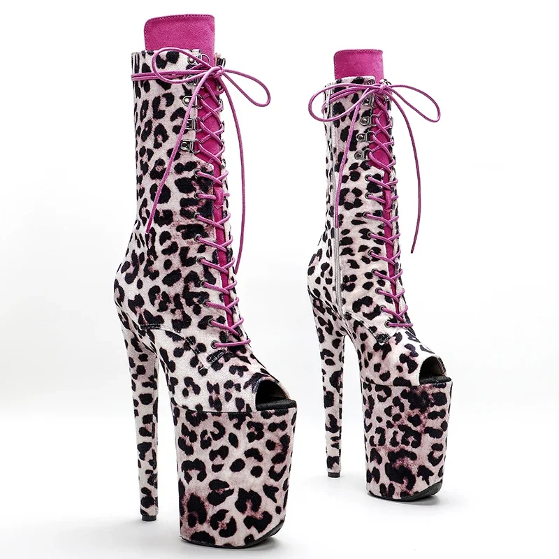 Leecabe-zapatos de ante de leopardo para Pole dance, calzado de tacón alto, bota de Pole Dance, 23CM/9 pulgadas