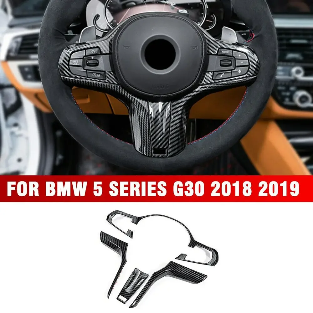 For BMW X3 5 Series G30 2018 2019 Carbon Fiber Style ABS Interior Steering Wheel Trim Cover Button Frame Sticker Decoration