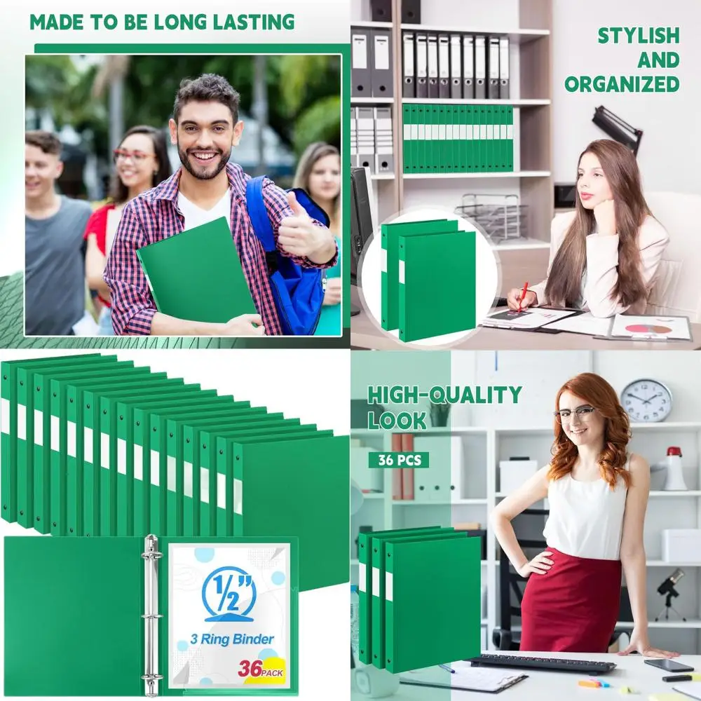 

0.5 Inch 3-Ring Binder, Holds 140 Sheets, Letter Size 8.5 x 11, Green for School and Office Use