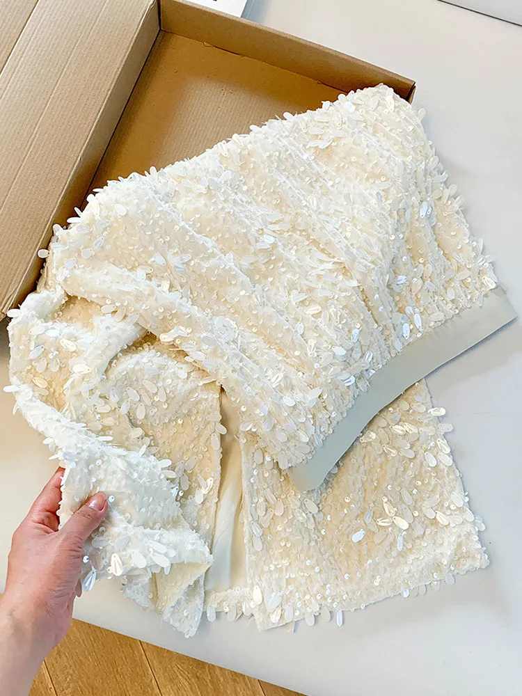 

Элегантная женская юбка А-силуэта средней длины с блестящими пайетками, модная модель для весны и осени, с разрезом сзади, для самостоятельной покупки