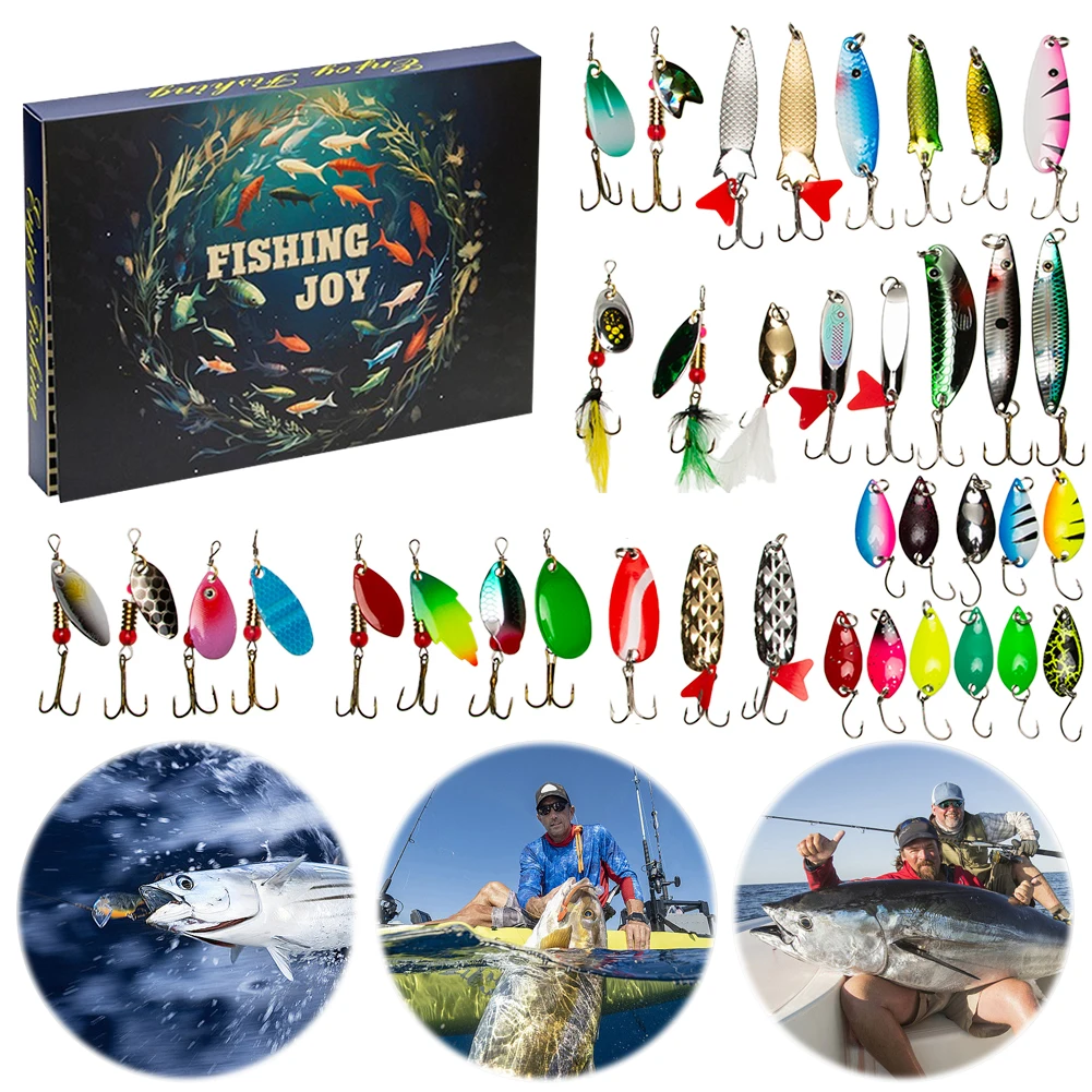 30pcs Fishing Spoon Lure Set Mixed Color Spinner Bait with Hook Baits Trout Fishing Baits Fishing Gifts for Men