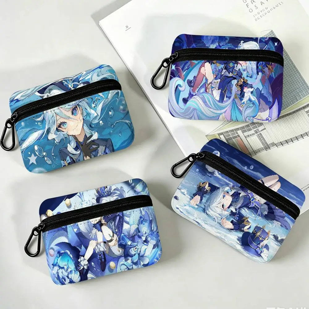 Game F-furina Oxford Fabric Mini Coin Wallet Smooth Zipper Hanging Design Multi-use Small Storage Bag For Travel