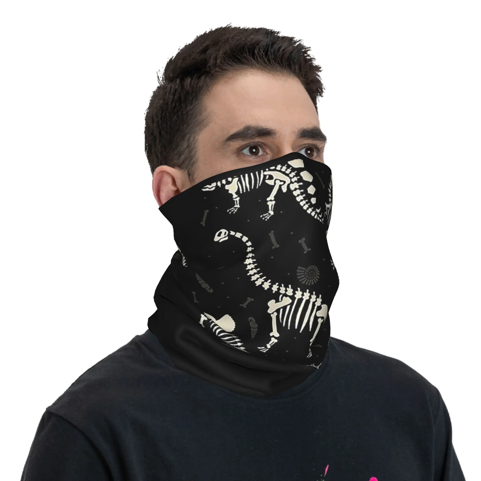 Dinosaur Fossils in Black Bandana Neck Gaiter Printed Magic Scarf Multifunction Balaclava Cycling For Men Women Adult Breathable
