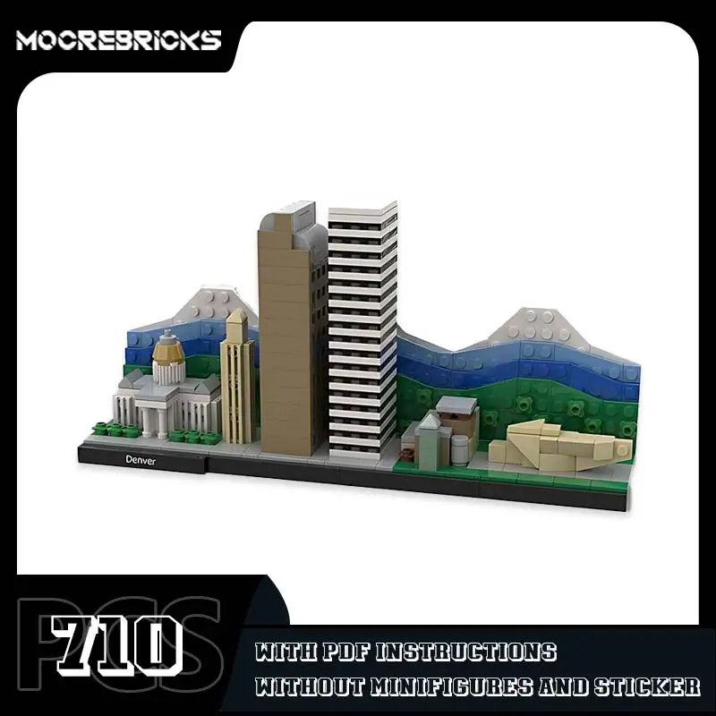 

Конструктор MOC Denver Skyline, модель уличного вида, архитектурная сборка, классические игрушки, настольное украшение, детские подарки