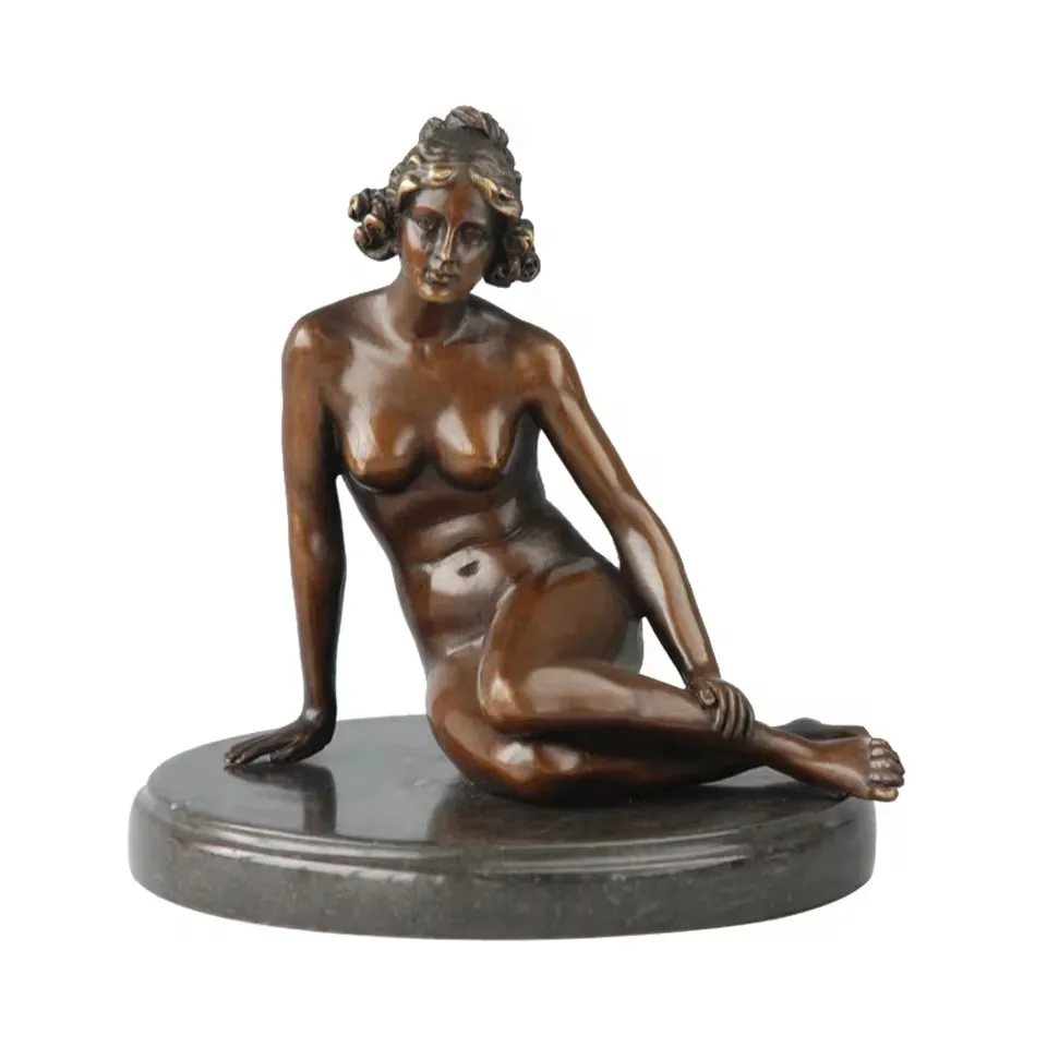 Bronze Nude Woman Sitting Statue European Western Female Modern Sexy Sculpture Collection Indoor Decoration