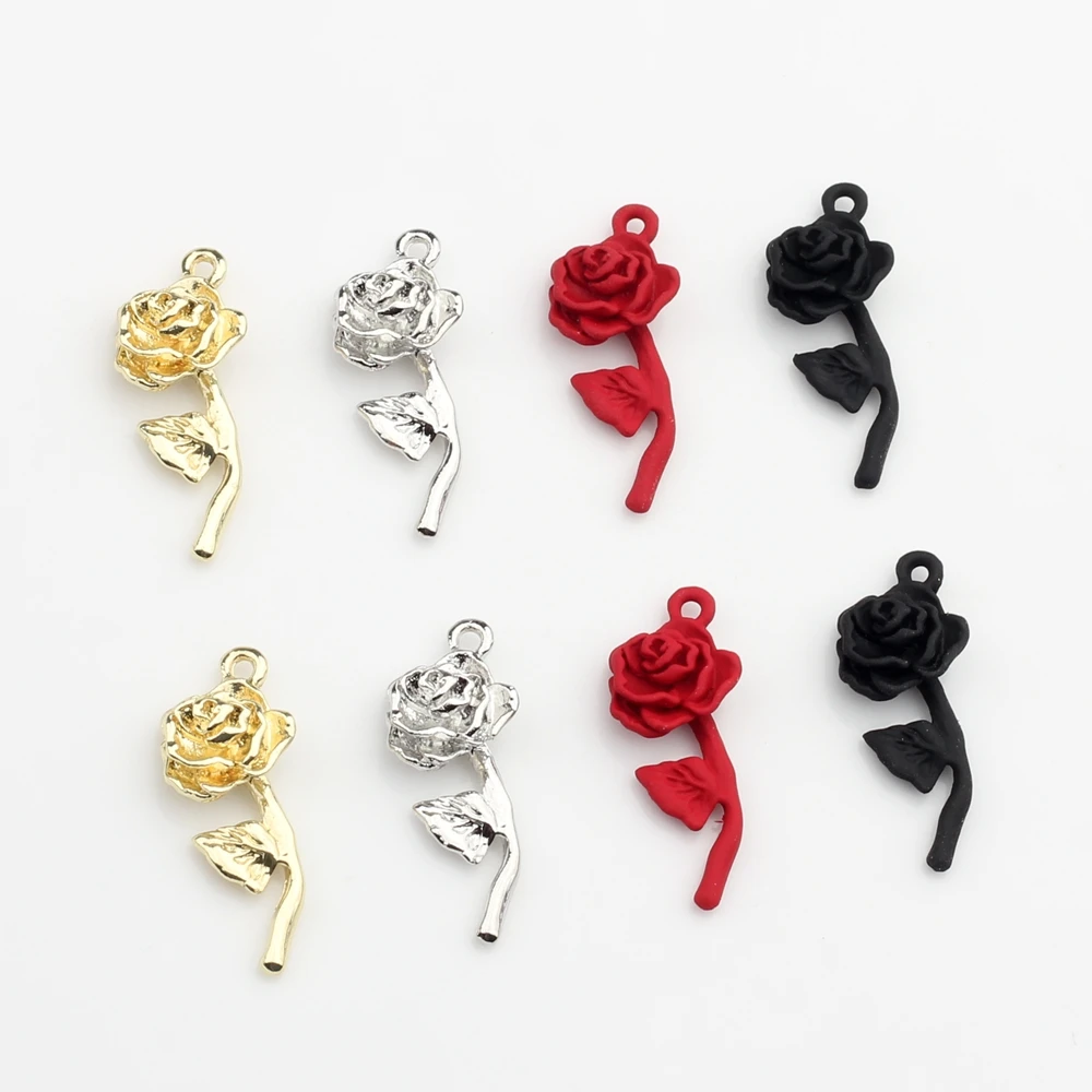 Zinc Alloy Metal Color Spray Paint Mini Rose Flowers Charms 10pcs/lot For DIY Fashion Earrings Jewelry Making Accessories