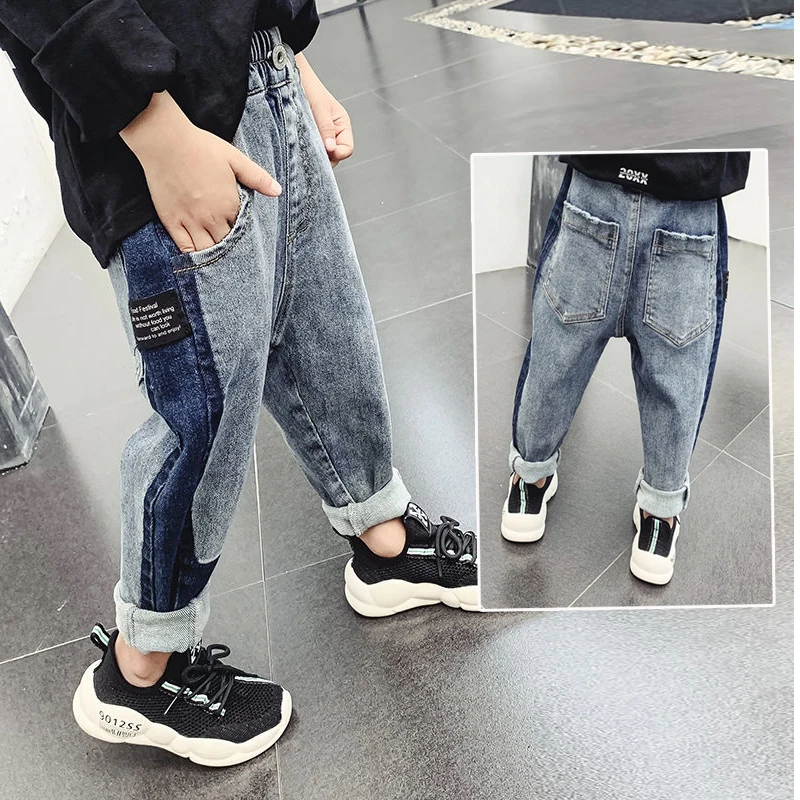 

DIIMUU Teenage Child Boys Jeans Casual Elastic Waist Light Washed Straight Denim Clothing Pants Kids Clothes Bottoms Trousers