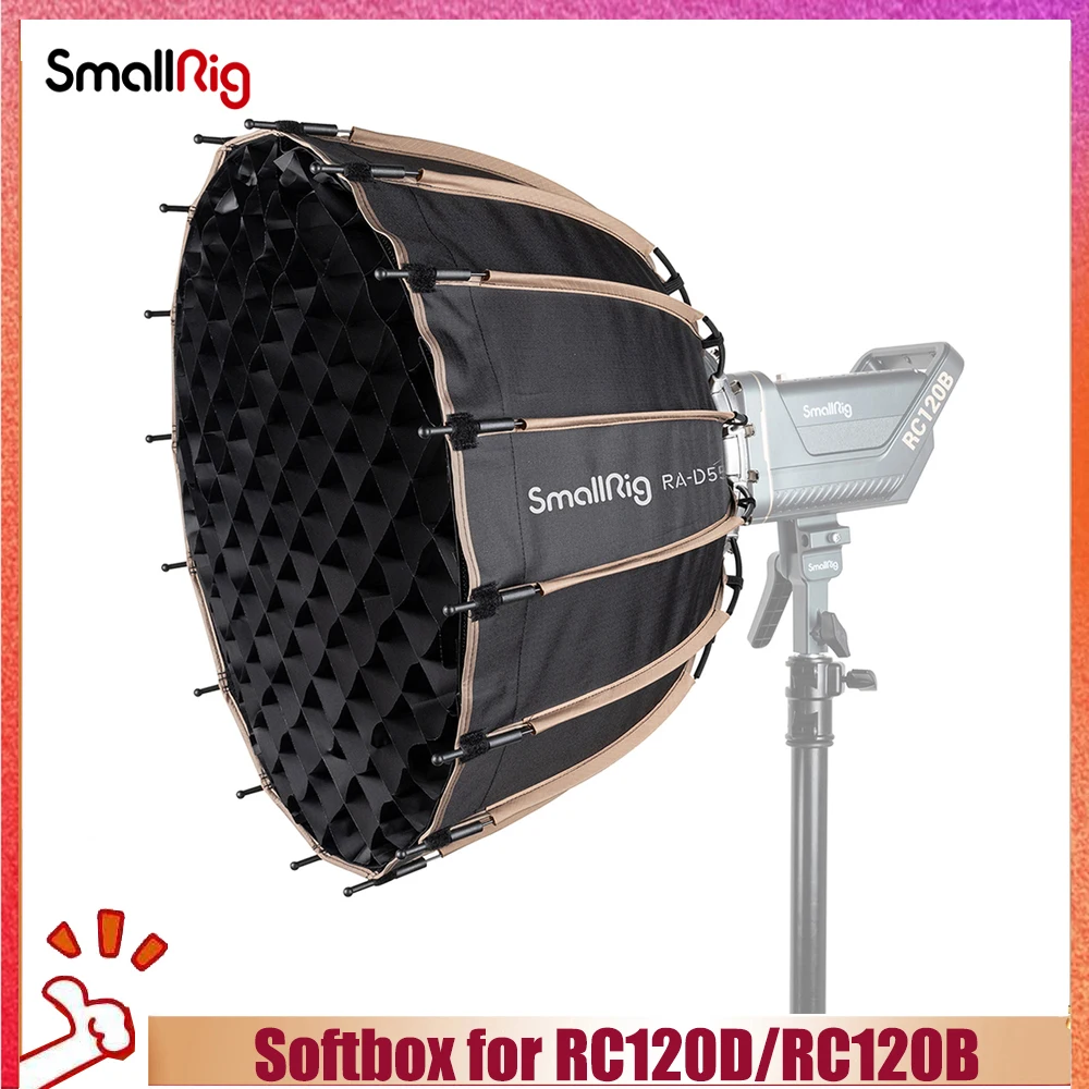 SmallRig RA-D55 Parabolic Softbox 55cm Quick Release Round Umbrella Soft Box + Honeycomb Grid for Flash RC120D RC120B