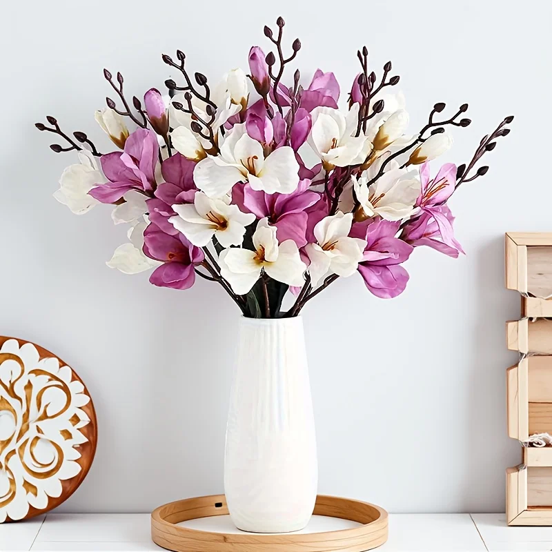Silk Autumn Magnolia Artificial Flowers 5 Forks 20 Heads Gladi...