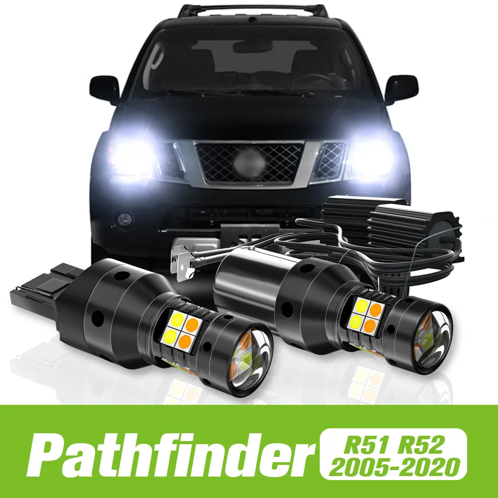 2pcs For Nissan Pathfinder R51 R52 2005-2020 Dual Mode LED Turn Signal+Daytime Running Light DRL 2012 2013 2014 2015 Accessories